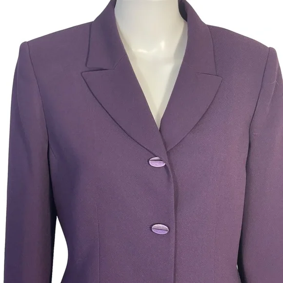 Le Suit Purple Plum 2 Piece Blazer Ruffle Skirt Suit Sz 8 - Picture 3 of 11